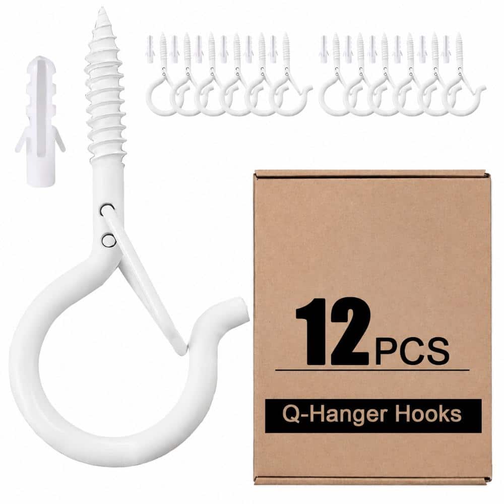 12-Pack Q Hanger Screw Hooks with Safety Buckle 2.2 in Windproof Metal White for Outdoor String Lights Plants Patio price history on PriceWatchPro