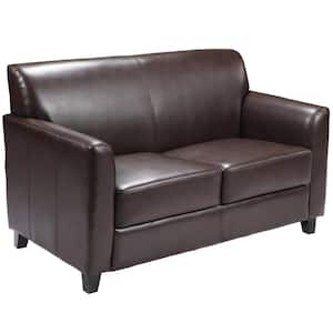Hercules Diplomat 52 in. Brown Faux Leather 2-Seater Loveseat with Flared Arms