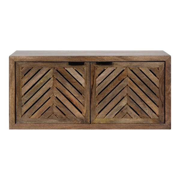 Kate and Laurel Mezzeta Boho Decorative 2 Door Wall Cabinet 30 x 10 x 14 Natural Wood Decorative Modern Storage Cabinet with Doors