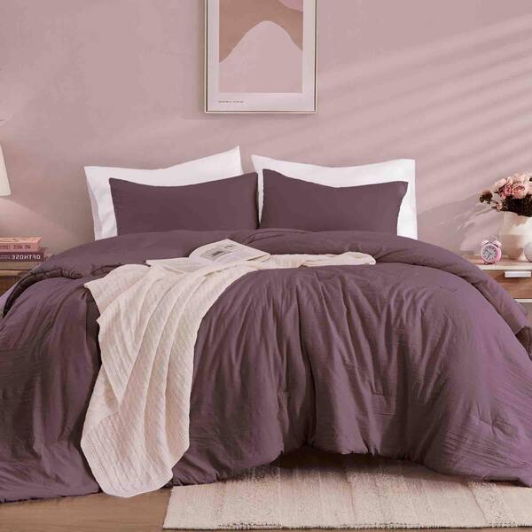 All Season 3 Pieces Queen Size Comforter Set with Pillow Shams, Italian Plum