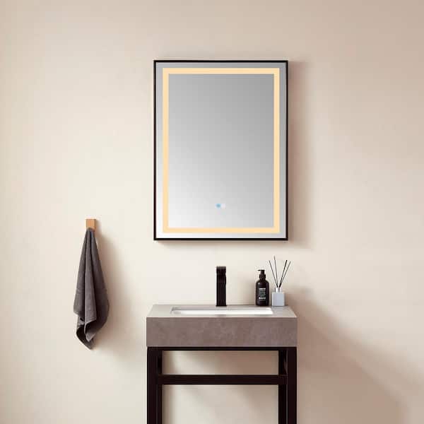 Teruel 24 in. W x 36 in. H Large Rectangular Aluminum Framed LED Wall Bathroom Vanity Mirror in Matte Black