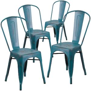 Stackable Metal Outdoor Dining Chair in Kelly Blue-Teal (Set of 4)