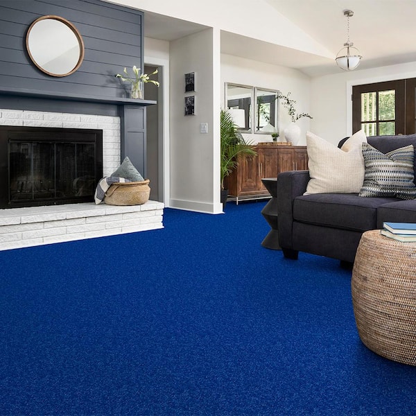 Watercolors II - Navy - Blue 15 ft. 38.4 oz. Polyester Texture Carpet - Installation Required