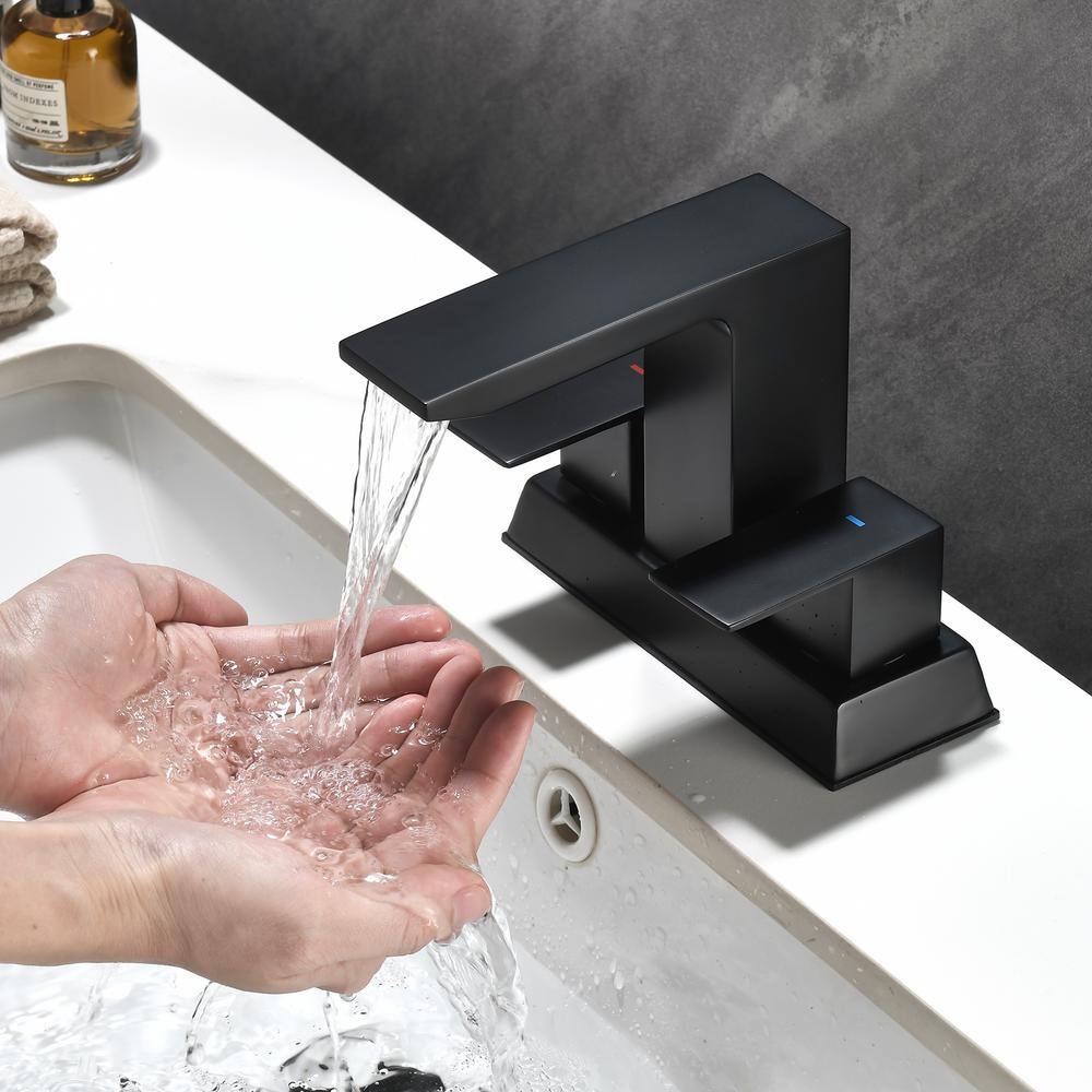 Matte Black Stainless Steel Double Handle Bathroom Faucet with Drain Kit