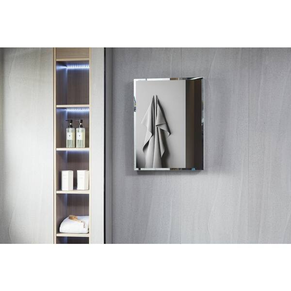 Forclover KF 19-in x 30-in Surface/Recessed Mount Satin Mirrored Soft Close Medicine Cabinet