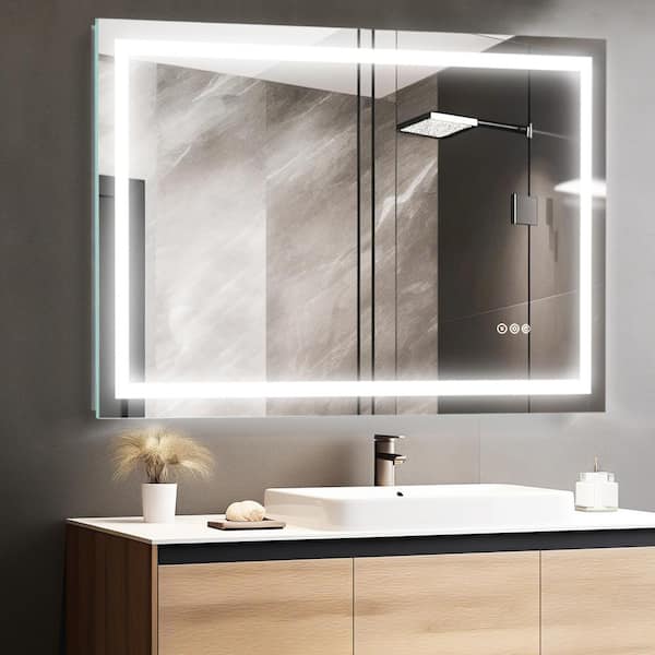 40 in. W x 32 in. H Rectangular Frameless LED Mirror Dimmable Defogging Wall-Mounted Bathroom Vanity Mirror