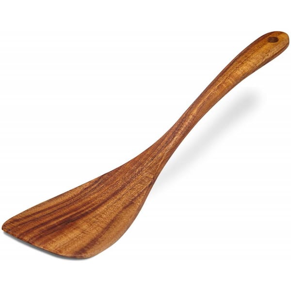 Acacia Wood Spatula with Nonstick, Right Long Handle, Flat, Handmade for Cooking Eggs, Fish, Pancakes, and Kitchen