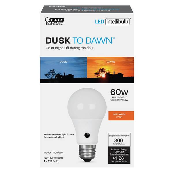 60W Equivalent Dusk-to-Dawn LED Bulbs TriGlow T95201 LED Dusk-to-Dawn A19 Bulb 800 Lumen 9W Non-Dimmable Soft White 3000K 
