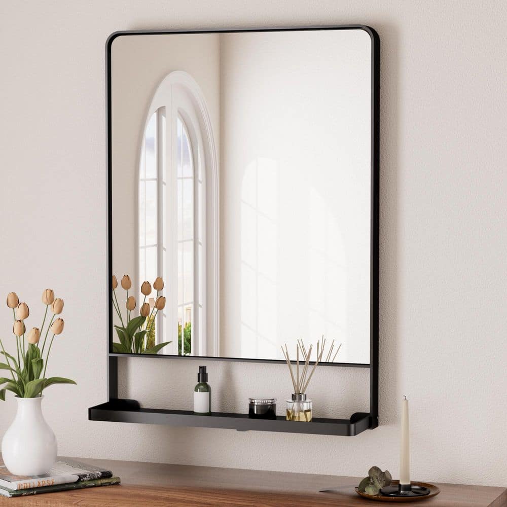 KeonJinn 22 in. W x 30 in. H Rectangular Framed Black Mirror Metal