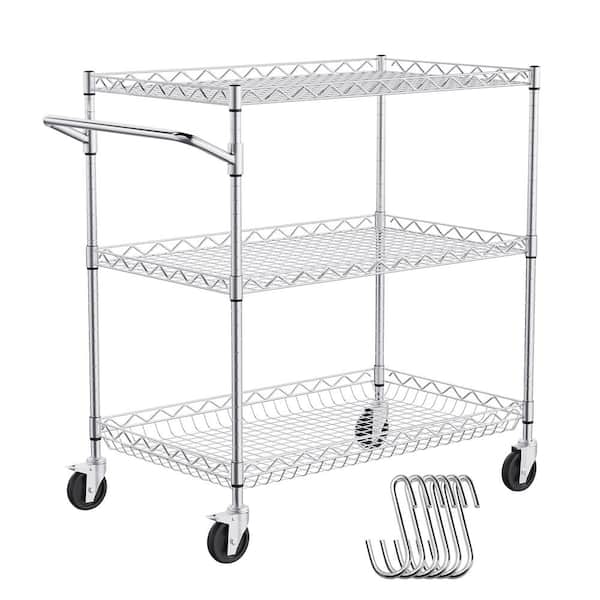 VEVOR Kitchen Utility Cart 30 in. Wire Rolling Cart with Wheels Metal Storage Trolley NSF Listed Kitchen Carts,Silver