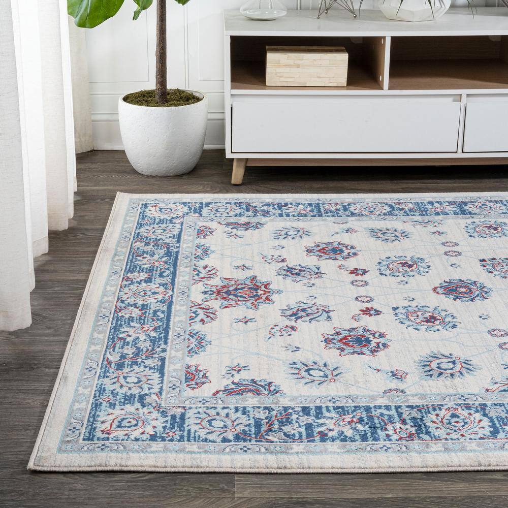 Elegant Ivory, Blue, and Red Vintage Persian-Style Runner Rug