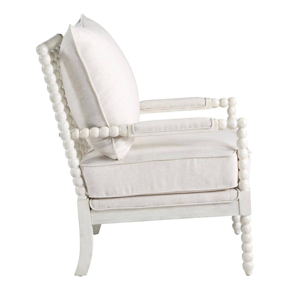 Kaylee Linen Beige Spindle Chair with White Wood Frame