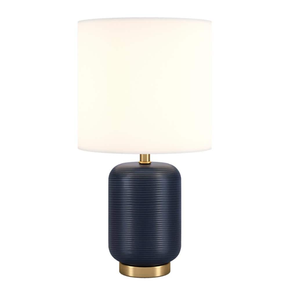 Lambert 15" Matte Navy Ceramic Table Lamp with White Linen Shade