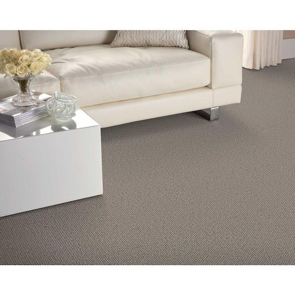Four Square Cobblestone Beige 13.2 ft. 56 oz. Wool Berber Installed Carpet