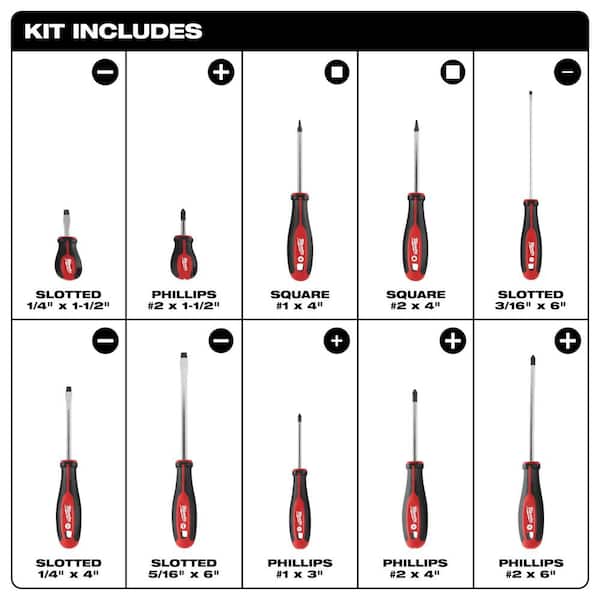 Screwdriver Set with 10-18 AWG Comfort Grip Wire Stripper and Cutter (11-Piece)