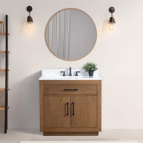 36 in. W x 22 in. D x 38 in. H Single Sink Bathroom Vanity in Tan with Arabescato White Engineered Marble Top