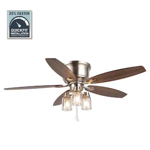 Stoneridge 52 in. Indoor/Outdoor LED Brushed Nickel Hugger Ceiling Fan with Light Kit and 5 Reversible Blades