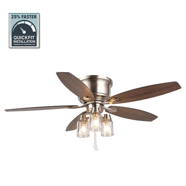 Hampton Bay Stoneridge 52 in. Indoor/Outdoor LED Brushed Nickel Hugger Ceiling Fan with Light Kit and 5 Reversible Blades