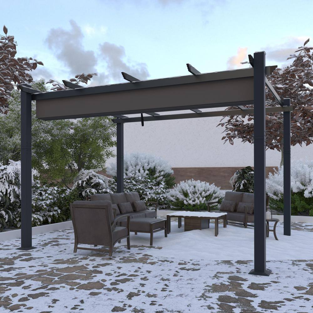 Gray Aluminum Pergola with Retractable Canopy, 13x10 ft