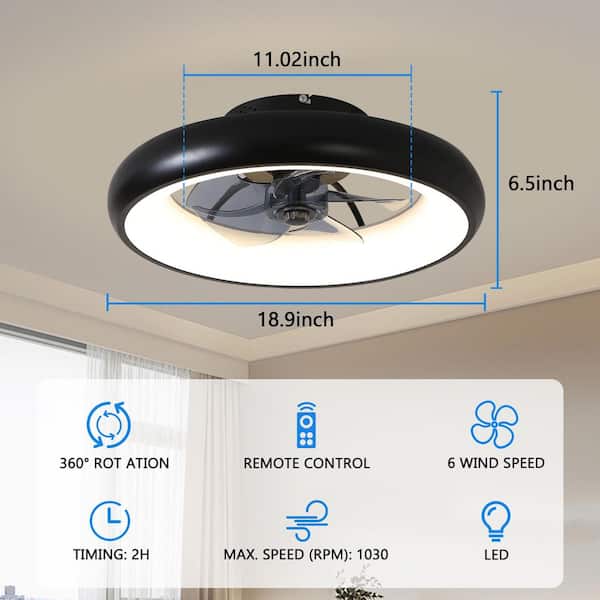 18.9 in. LED Indoor Black Smart Dimmable Ceiling Fan with Timer, 6-Speed Adjustable and Remote