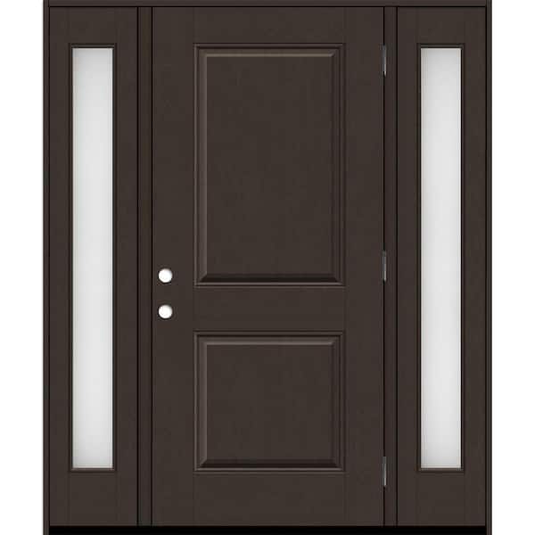 Steves & Sons Regency 64 in. x 80 in. 2P Squaretop LHOS Hickory Stain Mahogany Fiberglass Prehung Front Door w/Obscure12in. SLs 6-9/16