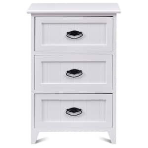 3-Drawer White Wooden Side Nightstand 18 in. L x 12 in. W x 27 in. H