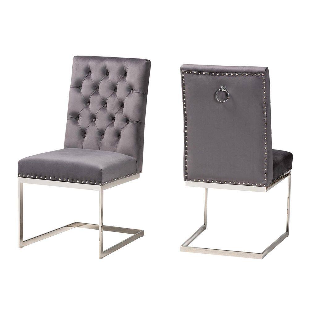 UPC 193271355631 product image for Sherine Grey and Silver Dining Chair (Set of 2) | upcitemdb.com