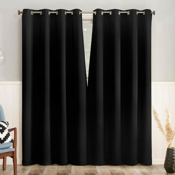 Brandon Magnetic Closure Black Polyester 54 in. W x 84 in. L Grommet Room Darkening Curtain (Set of 2)