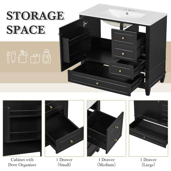 Ziyudura 36 in. Single Sink Freestanding Black Bath Vanity with
