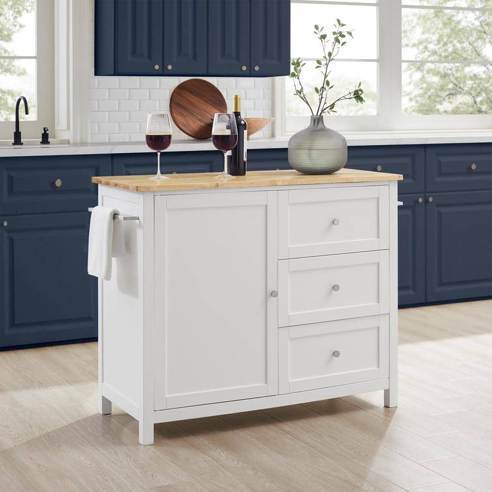 Soren 44" Natural Wood Top Kitchen Island Cart with White Frame