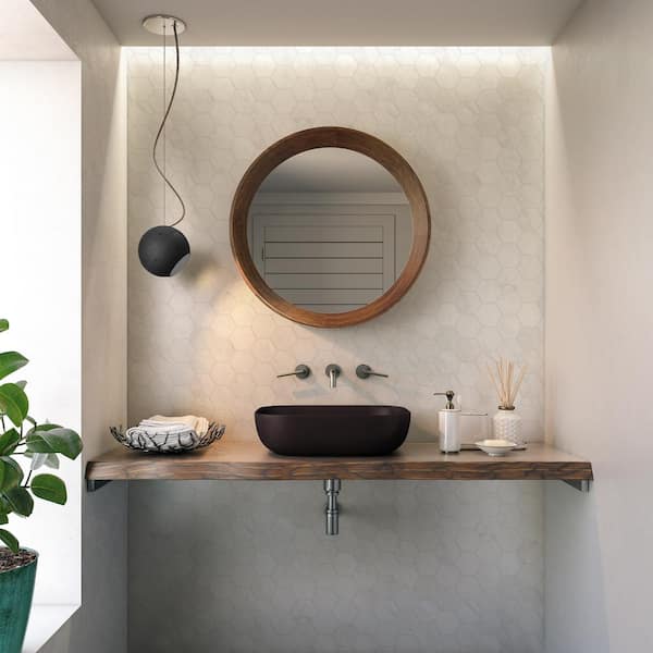 3 in. Hexagon Ivory Light 9.75 in. x 9.625 in. Textured Matte Porcelain Mosaic Wall and Floor Tile (7.161 sq. ft. /Case)