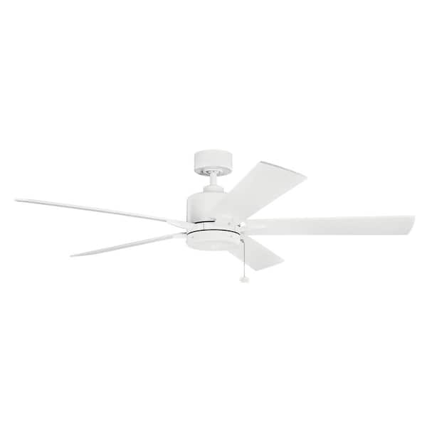 KICHLER Lucian II 60 in. Indoor Matte White Downrod Mount Ceiling Fan with Pull Chain for Bedrooms or Living Rooms