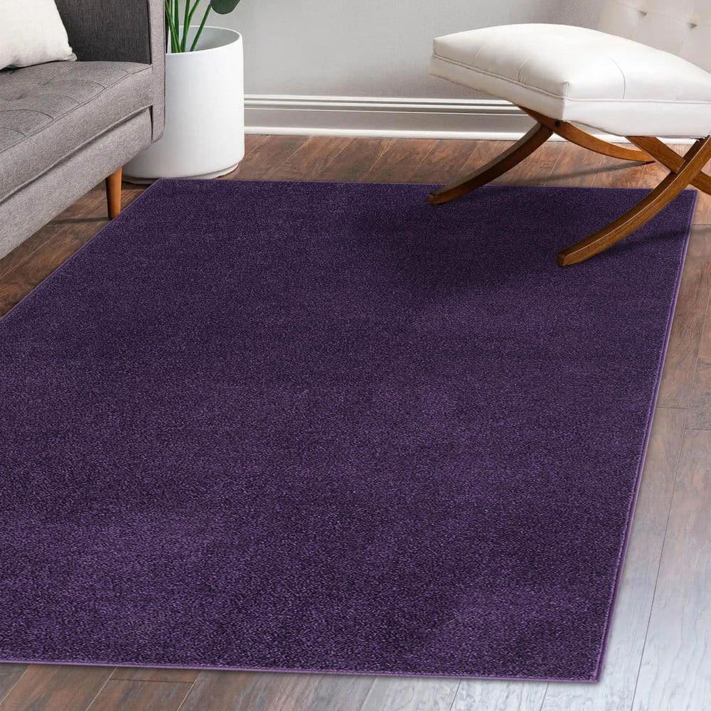 Haze Solid Purple 3' x 5' Easy Care Synthetic Area Rug