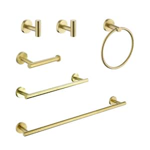 Ami 6-Piece Bath Hardware Set Included Towel Bar, Towel Ring, Robe Hook, Toilet Paper Holder in Brushed Gold