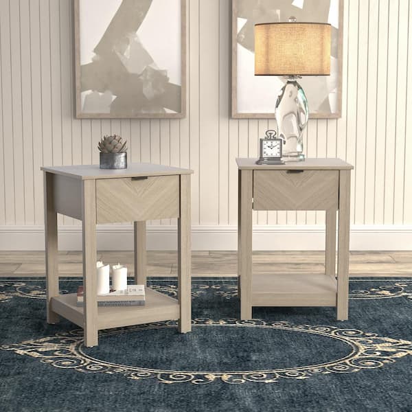 GALANO Weiss 1-Drawer Oslo Oak Nightstand Sidetable (23.2 in. H x 16.5 in. W x 15.4 in. D) (Set of 2)