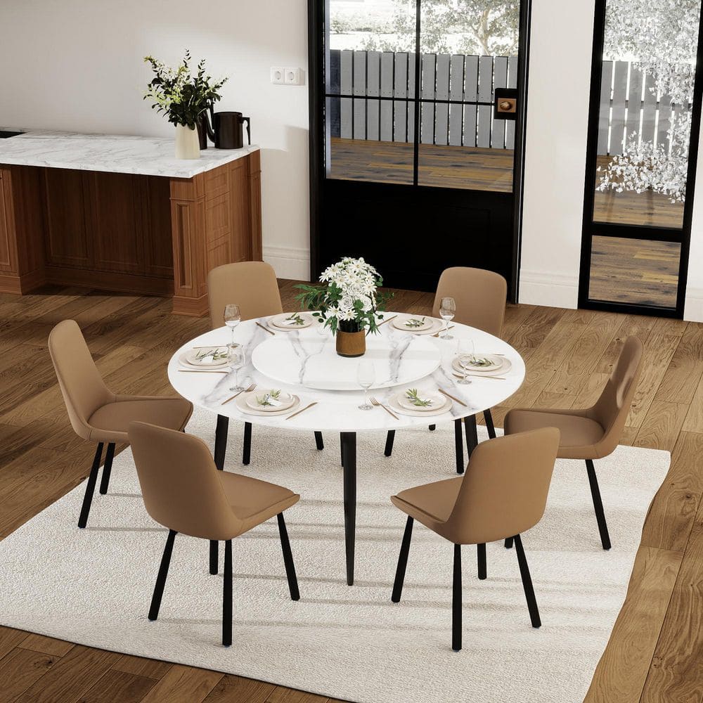 Magic Home 59.05 in. Modern Round White Lazy Susan Rotary Sintered