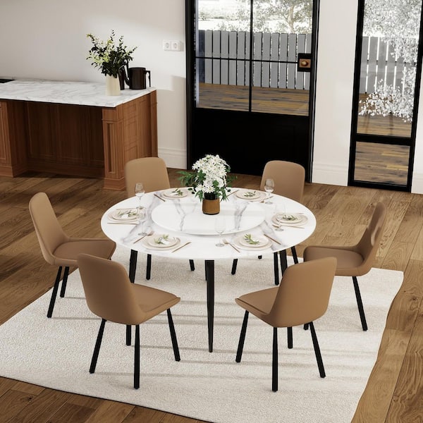 Magic Home 59.05 in. Modern Round White Lazy Susan Rotary Sintered