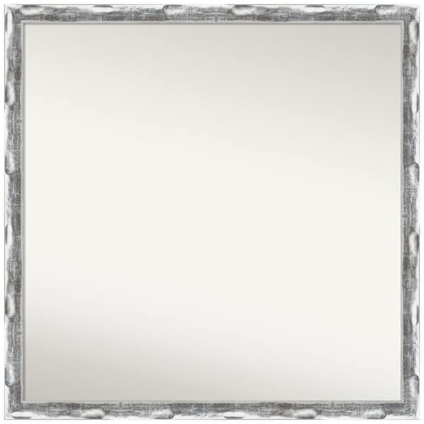 Amanti Art Scratched Wave Chrome 28 in. x 28 in. Non-Beveled Classic Square Framed Wall Mirror in Silver