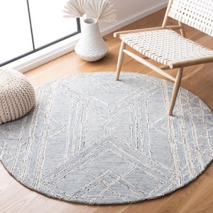 Micro-Loop Light Blue/Ivory 5 ft. x 5 ft. Abstract Geometric Round Area Rug