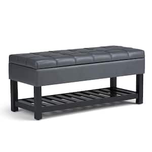 Saxon 43 in. Wide Transitional Rectangle Storage Ottoman Bench in Stone Grey Vegan Faux Leather