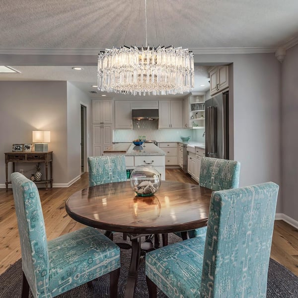 Paisley 8-Light Modern Chrome Crystal Chandelier with Drum Shade