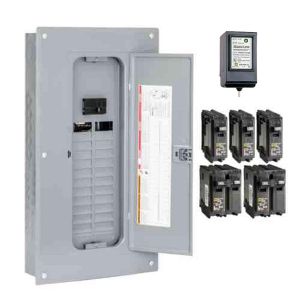 Homeline 100 Amp 24-Space 48-Circuit Indoor Main Breaker Plug-On Neutral Load Center, Cover, Surge Device Value Pack price history on PriceWatchPro