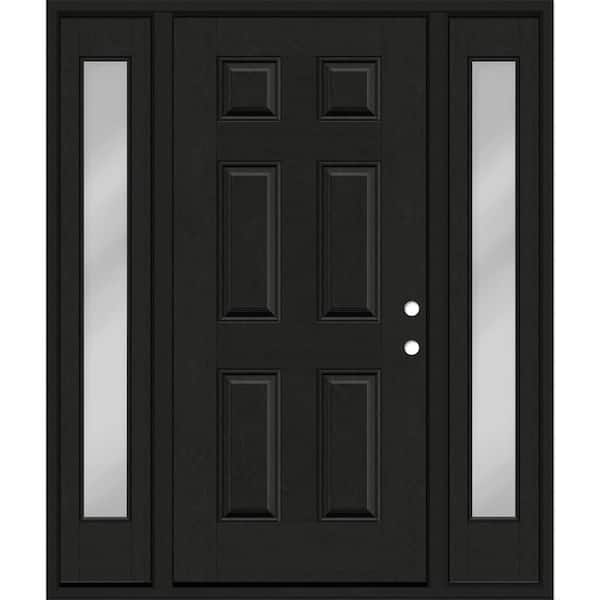 Regency 64 in. x 80 in. 6 Panel LHIS Onyx Stain Mahogany Fiberglass Prehung Front Door with Clear 12 in. SLs 6-9/16