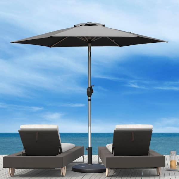 Otryad 7.5 ft. Aluminium Patio Market Umbrella, Outdoor Waterproof Table Umbrella with Push Button Tilt and Crank in Gray