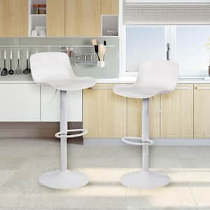 Solid Color Molded Plastic 32 in. White, Low Back, White Matte Metal Bar Stool (Set of 2)