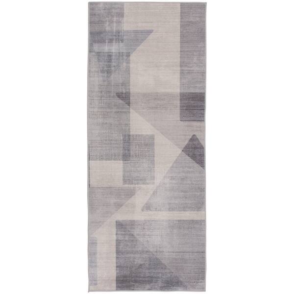 2 ft. x 5 ft. Gray/Off White Abstract Block Washable Runner