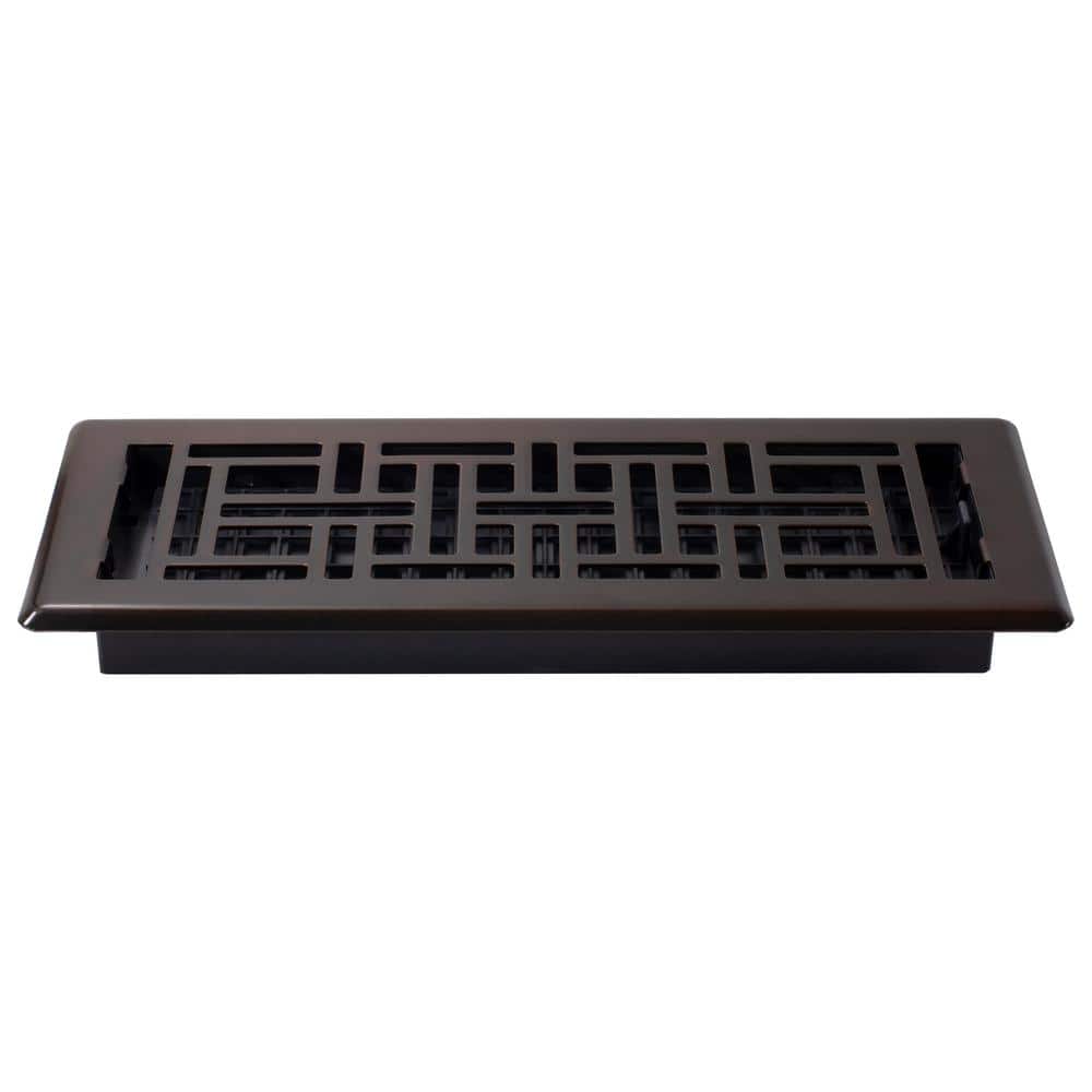 4x12 Inch Rubbed Bronze Steel Floor Register with Decorative Design