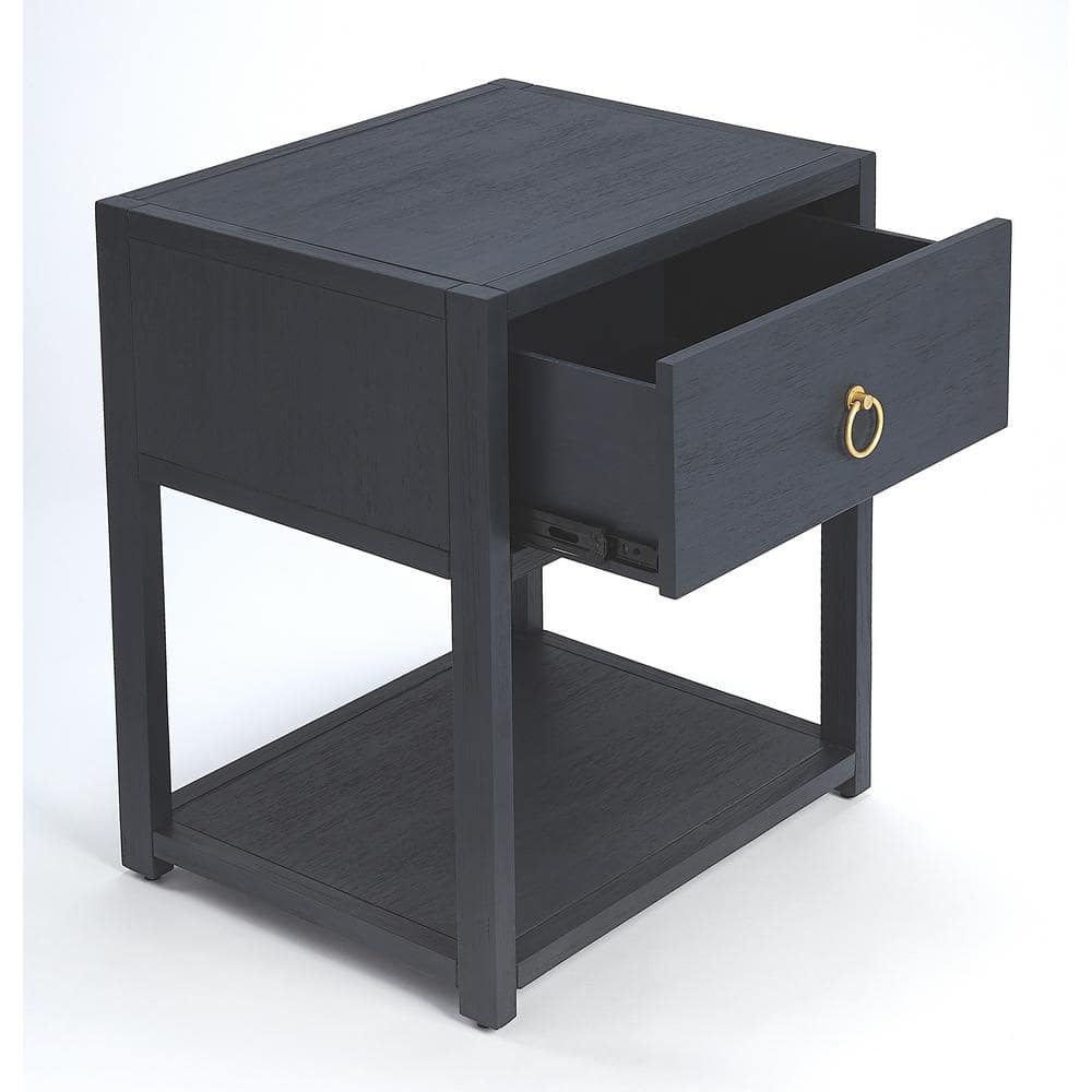 Lark Navy Blue Rectangular End Table with Gold Metallic Hardware