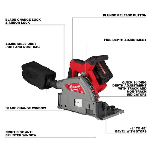 Milwaukee - M18 FUEL 18V Lithium-Ion Brushless Cordless 6-1/2 in. Plunge Track Saw PACKOUT Kit with One 6.0 Ah Battery