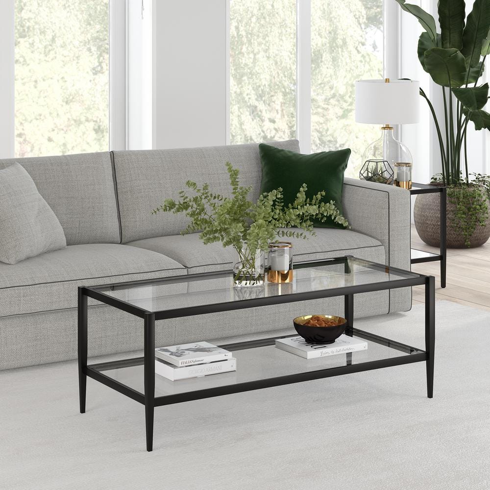 Wilda Rectangular Blackened Bronze Metal & Glass Coffee Table